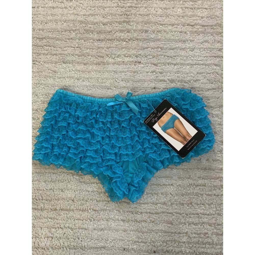 Leg Avenue Lace Ruffle Tanga Shorts Blue Boy Shorts One Size NWT